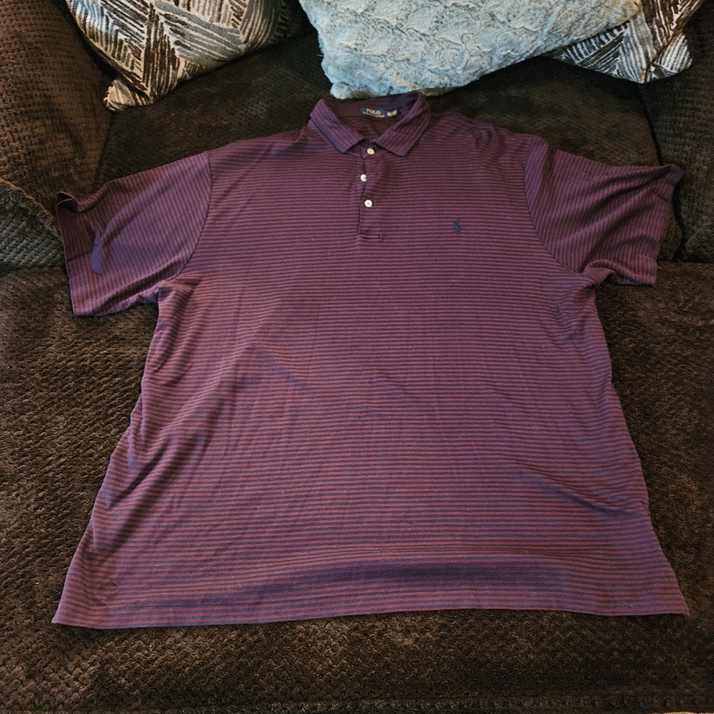 Ralph Lauren Men's Maroon and Navy Polo Shirt